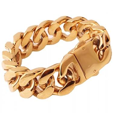 Imagem de suhang Pulseiras De Elo De Corrente De Cor Dourada 20Mm Pulseiras De Aço Inoxidável Para Motociclista Para Homens