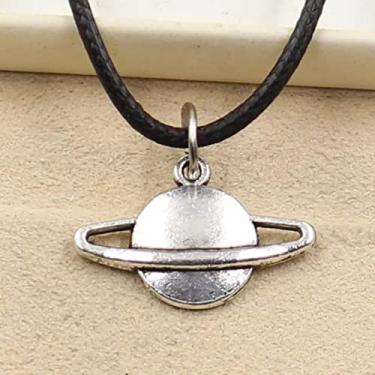Imagem de EDCRFV Colar pingente de prata tibetana planeta faísca berloque cordão de couro preto feito à mão