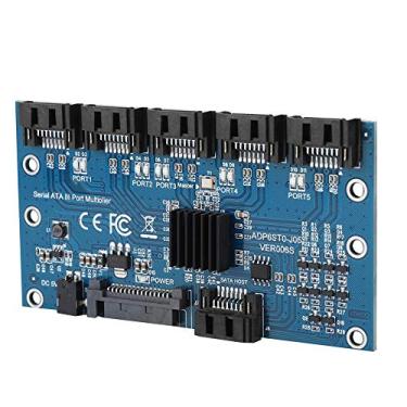 Imagem de Kafuty-1 Placa mãe conversor adaptador SATA3.0 1 a 5, cartão riser de disco rígido, cartão de expansão multiplicador SATA3.0, com cabo de alimentação USB DC, interface SATA III de 6 portas 6.0 Gbps, para Win7 Win8 Win XP, etc
