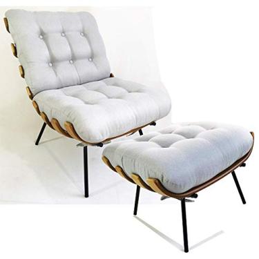 Imagem de Poltrona Costela linho cinza claro com puff - Poltronas do Sul
