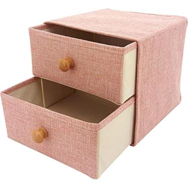Imagem de CAIXA ORGANIZADORA COM GAVETEIRO DE LINHO PUXADOR DE MADEIRA 20 cm X 22 cm X 22 cm Rosa