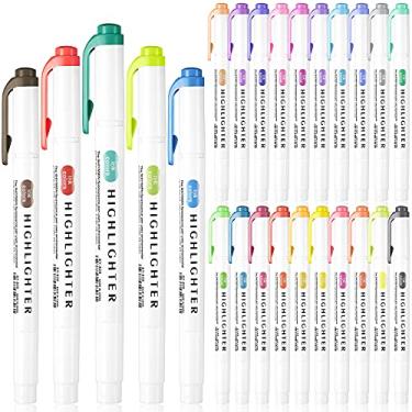 Imagem de Outus Pacote com 25 marcadores pastel, cores sortidas, ponta dupla, ponta larga e fina, marcadores leves sem sangramento para Bíblia, sublinhado, destaque, agendas de agendas, notas de livros (14 cm)