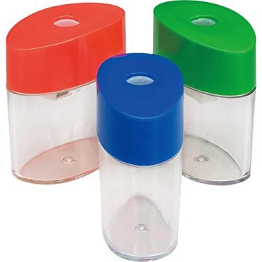 Imagem de Apontador de lápis, apontador manual em forma oval com tampa removível, tamanho compacto para estojo de lápis e estação de trabalho - azul, verde, vermelho, pacote com 3