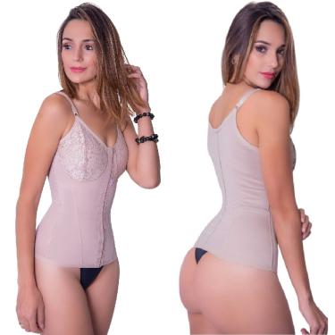 Imagem de Cinta Modeladora Corpete Corselet Modelador Com Barbatanas 4 Bojo Alta Compressão Sutiã C Renda Estruturado Biobela 1649