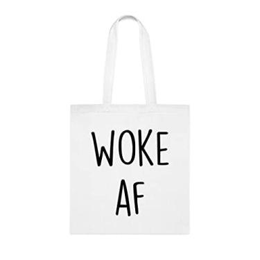 Imagem de Sacola Woke Af, presente Woke Af, bolsa de ombro Woke Af, bolsas reutilizáveis Woke Af, cesta de natal de aniversário, ideia de presente para ela, presente para ele, bolsa feminina, Branco