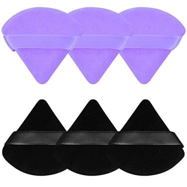 Imagem de Esponja de maquiagem em forma de cunha macia para maquiagem em pó corporal solto, esponja cosmética de veludo para contornos, sob os olhos e cantos, ferramenta de maquiagem de beleza, preto e roxo
