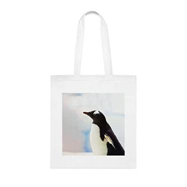 Imagem de Sacola pinguim no gelo, presente divertido, bolsa de ombro, bolsas reutilizáveis, cesta de Natal de aniversário, ideia de presente, Branco