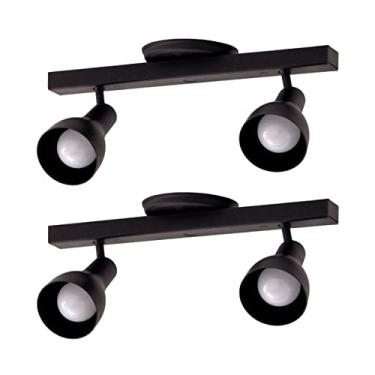 Imagem de Kit 2 Luminárias Trilho Spot Duplo Com Canopla 2 Lâmpadas Direcionáveis E27 Cor:Preto