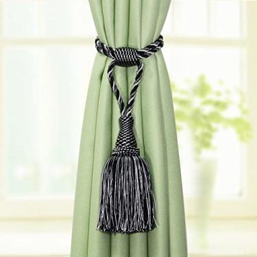 Imagem de 1 peça cortinas tieback cortinas fivela corda acessórios para quarto bola pendurada borlas cortinas de franjas cortina decorativa, mix preto
