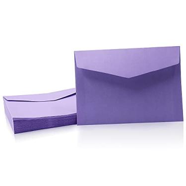 Imagem de Pacote com 60 envelopes com aba em V, envelopes coloridos para cartões postais, cartões de visita, cheques, cartas, design sem janela, aniversário, 12 x 18 cm (roxo)