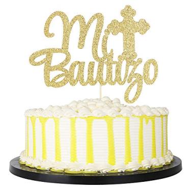 Imagem de PALASASA Gold Glitter Mi Bautizo Cachecol – Decoração de Bolo Religioso God Bless Me – Chuveiro de Bebê de Primeira Comunhão – Beleza Feliz Cumpleanos Decoração de Festa Bless This Child