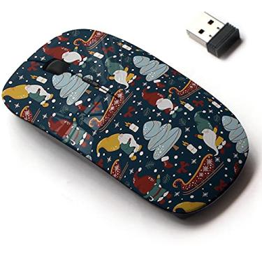 Imagem de Mouse sem fio 2.4G com design de padrão bonito para todos os laptops e desktops com nano receptor - gnomos noite de Natal
