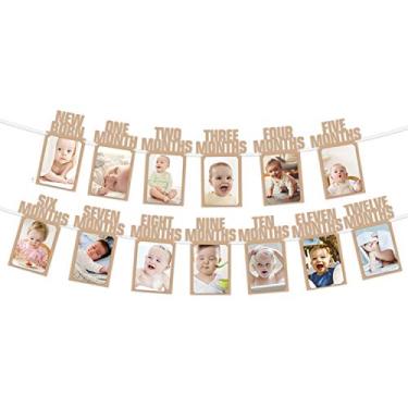 Imagem de (Kraft) - Banner de foto de bebe de primeiro aniversario LINGPAR - Perfeito 1 - 12 meses Adereco de fotos Garland Bunting Cha de bebe Decoracao de festa Kraft