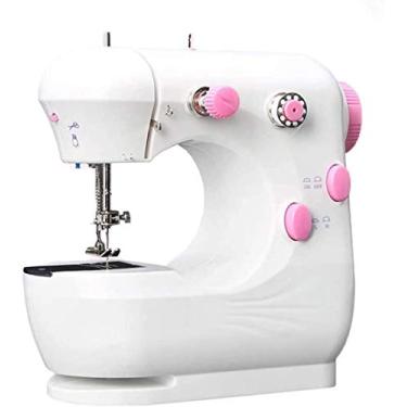 Imagem de Mini máquina de costura elétrica portátil máquina de costura doméstica para guinners de braço livre máquina de remendo de artesanato máquina de costura manual para alfaiates iniciantes rosa-rosa atualizado