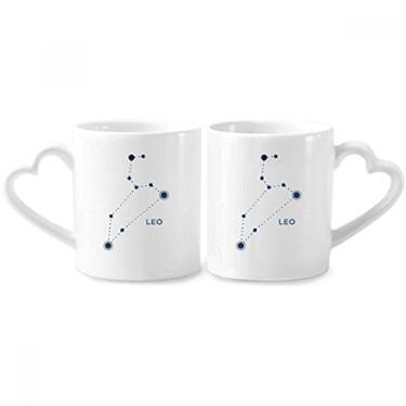 Imagem de Conjunto de canecas de porcelana para casais, signo do zodíaco, constelação de leão, coração