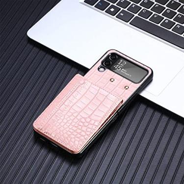 Imagem de Capa de telefone de carteira com estampa de crocodilo para Samsung Galaxy Z Flip 4 Flip4 5G Suporte de slot para cartão de crédito destacável Bolso capa de couro, rosa, para Galaxy Z Flip4 5G