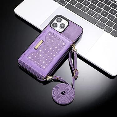 Imagem de Capa de couro para carteiras de couro para Samsung Galaxy S22 Ultra S21 FE A52 A52s A72 A12 A53 5G Glitter Case Roxo para Galaxy A04