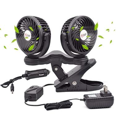 Imagem de TN TONNY Ventilador de cabeça dupla CA 110V DC 12V, clipe de 10 polegadas para carro elétrico 360°, ventilador de ar de resfriamento de 12 V com regulação de velocidade contínua e braçadeira flexível para veículo ou casa