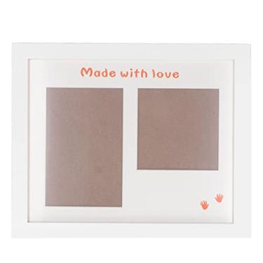 Imagem de Kit de criação de pegadas de mãos para bebês, kit de moldura para fotos de pegadas e mãos de recém-nascidos Babyprints com almofada de tinta sensível ao toque segura incluída para meninos recém-nascidos meninas (moldura branca)