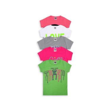 Imagem de Lote 5 Camisetas Femininas Crianças Infantis Estampas Cores Ótima Qual