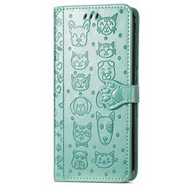 Imagem de Capa carteira de couro de animais de desenho animado bonito capa carteira com zíper para Huawei P Smart 2020 capa de telefone alça de pulso verde