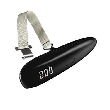 Imagem de balança eletrônica para bagagem balanças portáteis para pendurar malas digitais com função de tara balança com visor retroiluminado para viagens / ao ar livre / uso doméstico 110 lb / 50 kg de capacidade preta
