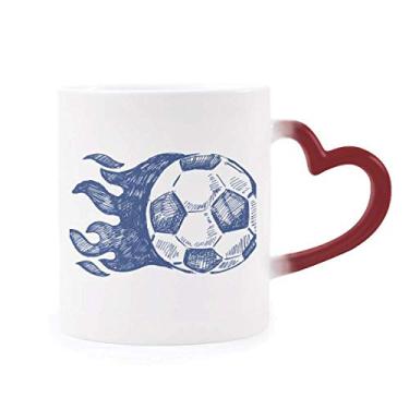 Imagem de Caneca de futebol com estampa azul chama, sensível ao calor, caneca vermelha que muda de cor