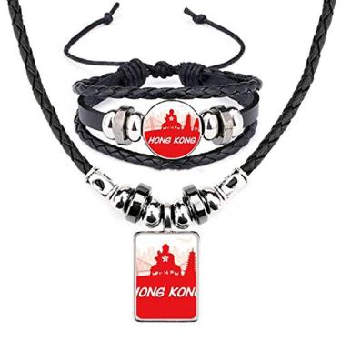Imagem de Conjunto de joias com pulseira de couro Hongkong da Red Silhouette China