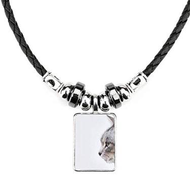 Imagem de DIYthinker Colar de tiro simples de gato de bocejar com pingente de corda de couro