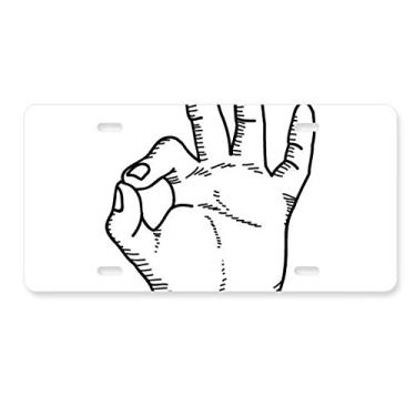 Imagem de DIYthinker Placa de licença de desenho de linha OK com padrão de gestos, acessório de aço inoxidável para decoração de carro