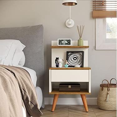 Imagem de Mesa de Cabeceira Retrô Com 1 Gaveta Sleep Decor - Off White/Nature