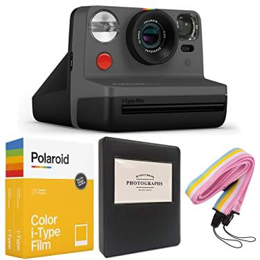 Imagem de Polaroid Câmera instantânea Now i-Type – Filme preto + Polaroid Color i-Type (16 folhas) + álbum preto + alça de pescoço – Pacote de presente