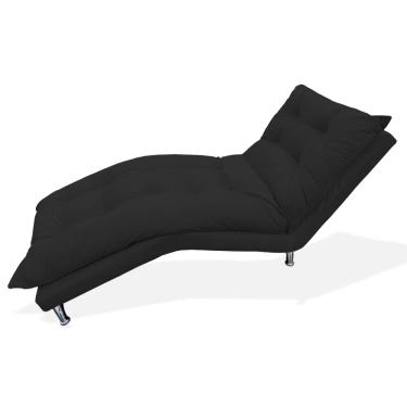 Imagem de Espreguiçadeira Chaise Decorativa Estofada Sala de Estar Diva Corano Preto - LM DECOR