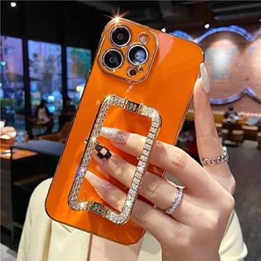 Imagem de 3D Crystal Square Gold Plating Phone Case Para iphone 14 12 Pro Max Mini 11 13 Pro X XS XR 6 S 7 8 Plus SE Cover, L24A3, Orange, For 13 ProMax