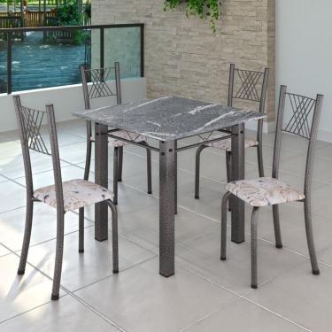 Imagem de Conjunto de Jantar Mesa 70x70cm Tampo de Granito Topázio com 4 Cadeiras Sara Yescasa Botanic Bege/Mart Prata