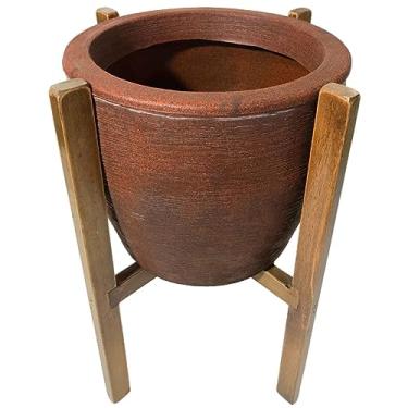 Imagem de Conjunto de Vaso de Planta com Suporte de Madeira Decorativo (Grande (28x33), Marrom)
