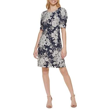 Imagem de Tommy Hilfiger Vestido feminino de jérsei Zinnia papel de parede, Sky Captain/Ivory, 17