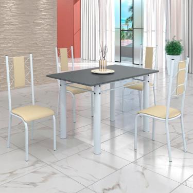 Imagem de Conjunto Sala de Jantar Bahia Mesa Tubo 120x75cm Tampo Pedra com 4 Cadeiras Creme/Branco