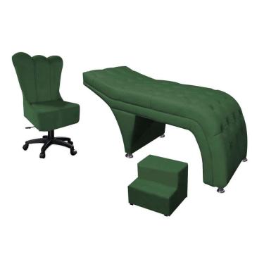 Imagem de Kit Maca Estética Com Cadeira Mocho Giratória E Escadinha Suede Verde - D House Decor