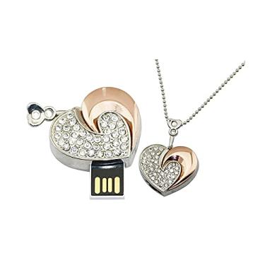 Imagem de Pen Drive USB em formato de coração de 64 GB, unidades USB pen drives USB 2.0 disco pen drive de armazenamento de data, pendrive, pendrive USB (prata)