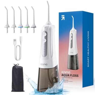 Imagem de Flosser de água sem fio RENPHO para dentes, gengivas, suspensórios, irrigador oral portátil com 4 modos e 5 pontas, recarregável USB IPX7 à prova d'água
