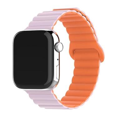 Imagem de Pulseira de couro ajustável com sistema de fecho magnético para relógios (42/44/45/49 mm, laranja) compatível com Apple Watch Band de 49 mm, 45 mm, 42 mm, 41 mm, 40 mm e 38 mm