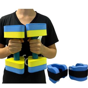 Imagem de Kit Par Halteres Hidroginástica 1-2kg + Par de Caneleiras 1-2kg Dafoca Sports Azul