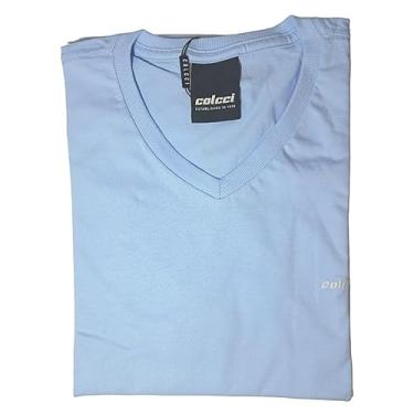 Imagem de Camiseta Masculina Colcci Manga Curta Gola V Com Bordado (BR, Alfa, G, Regular, Azul Cashmere)