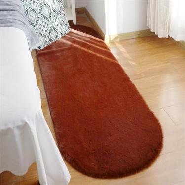 Imagem de Tapete de cabelo oval para cabeceira doméstica, tapete fofo de pelúcia para área de quarto infantil, carpete de pele falsa branco cinza, café, 100 x 160 cm (39 x 63 pol.)