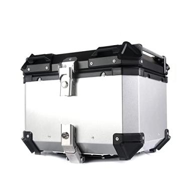 Imagem de WHYUNM26 Caixa traseira universal de alumínio para motocicleta 45L 55L 65L 65L capa superior engrossada scooter traseira porta-malas caixa de ferramentas à prova d'água, prata, 45L (11,89 gal)