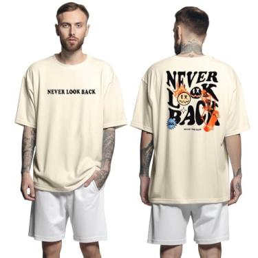 Imagem de Camisa Camiseta Oversized Streetwear Genuine Grit Masculina Larga 100% Algodão 30.1 Never Look Back - Bege - P