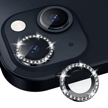 Imagem de Xfilm Protetor de lente de câmera Bling Diamond para iPhone 13 / iPhone 13 Mini, Capa de proteção de tela de lente de vidro temperado transparente HD, compatível com capa, à prova de arranhões (diamante preto)