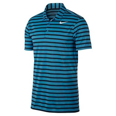 Imagem de Camisa polo masculina Nike Golf 2017 Breathe Stripe, preta/branca, Blue Fury/White, X-Large