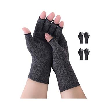 Imagem de Donfri 2 pares de luvas para artrite, luvas sem dedos, luvas de compressão para as mãos reumatóide e osteoartrite oferecem alívio de sintomas de dor nas articulações artrite - alivia a tensão muscular homens e mulheres (cinza, G)